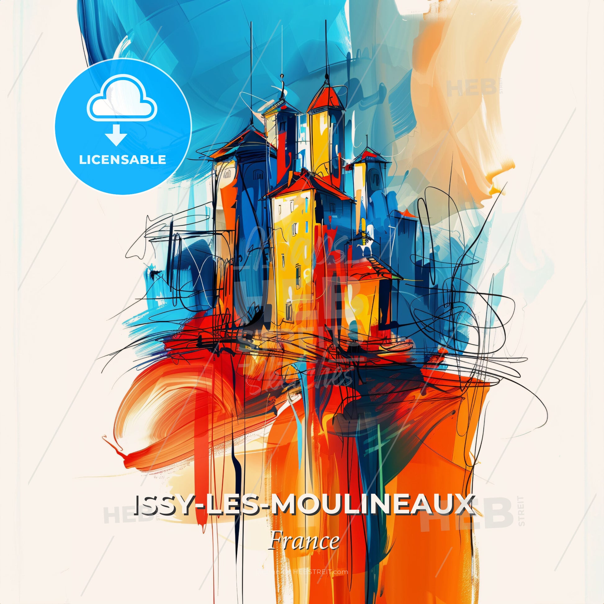 Vibrant Issy-Les-Moulineaux, France - A Painting Of A City - Square format print template