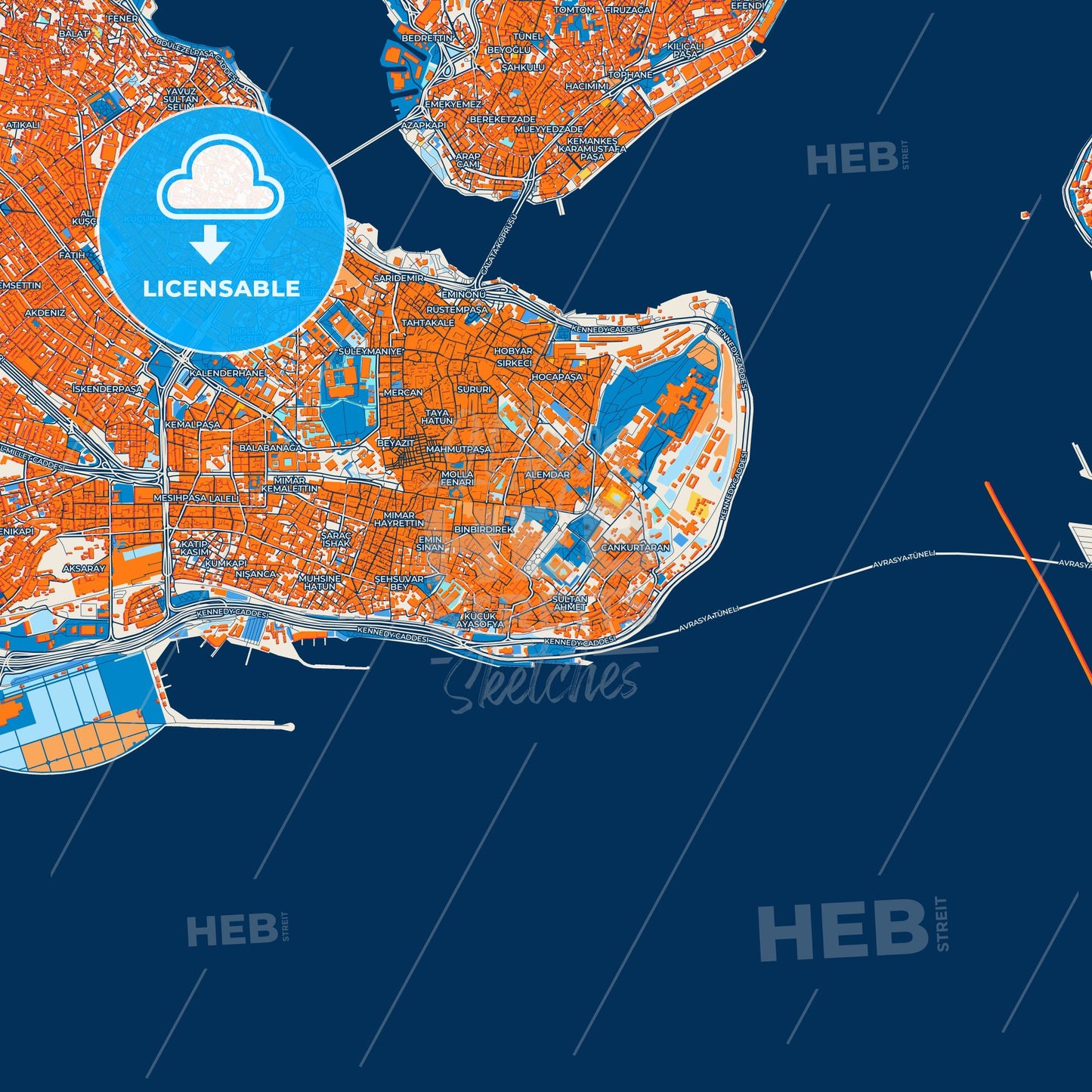 Colorful Istanbul Street Map with Labels and Buildings