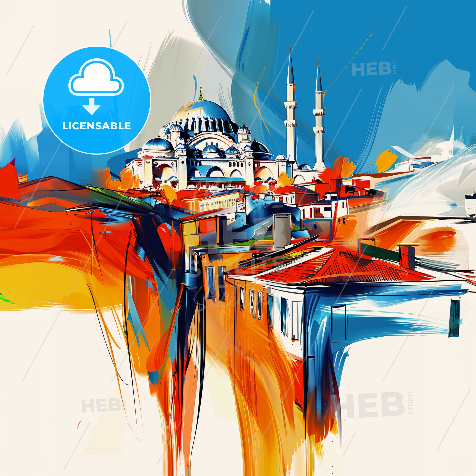 Vibrant İstanbul, Turkey - A Painting Of A Building With Towers And Domes