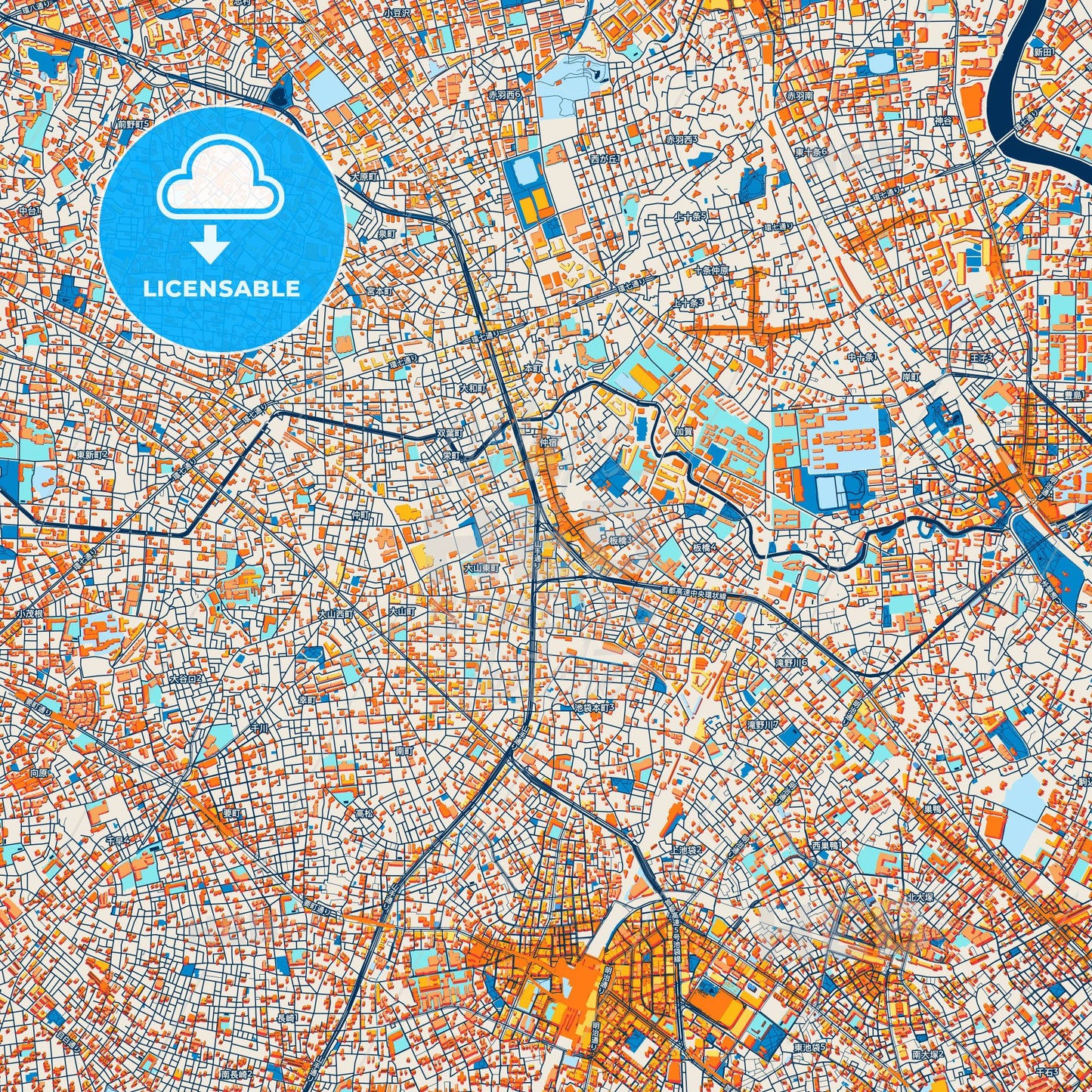 Colorful Itabashi Street Map with Labels and Buildings