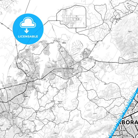 Itaborai, Brazil light map with streetnames, citynames and districts
