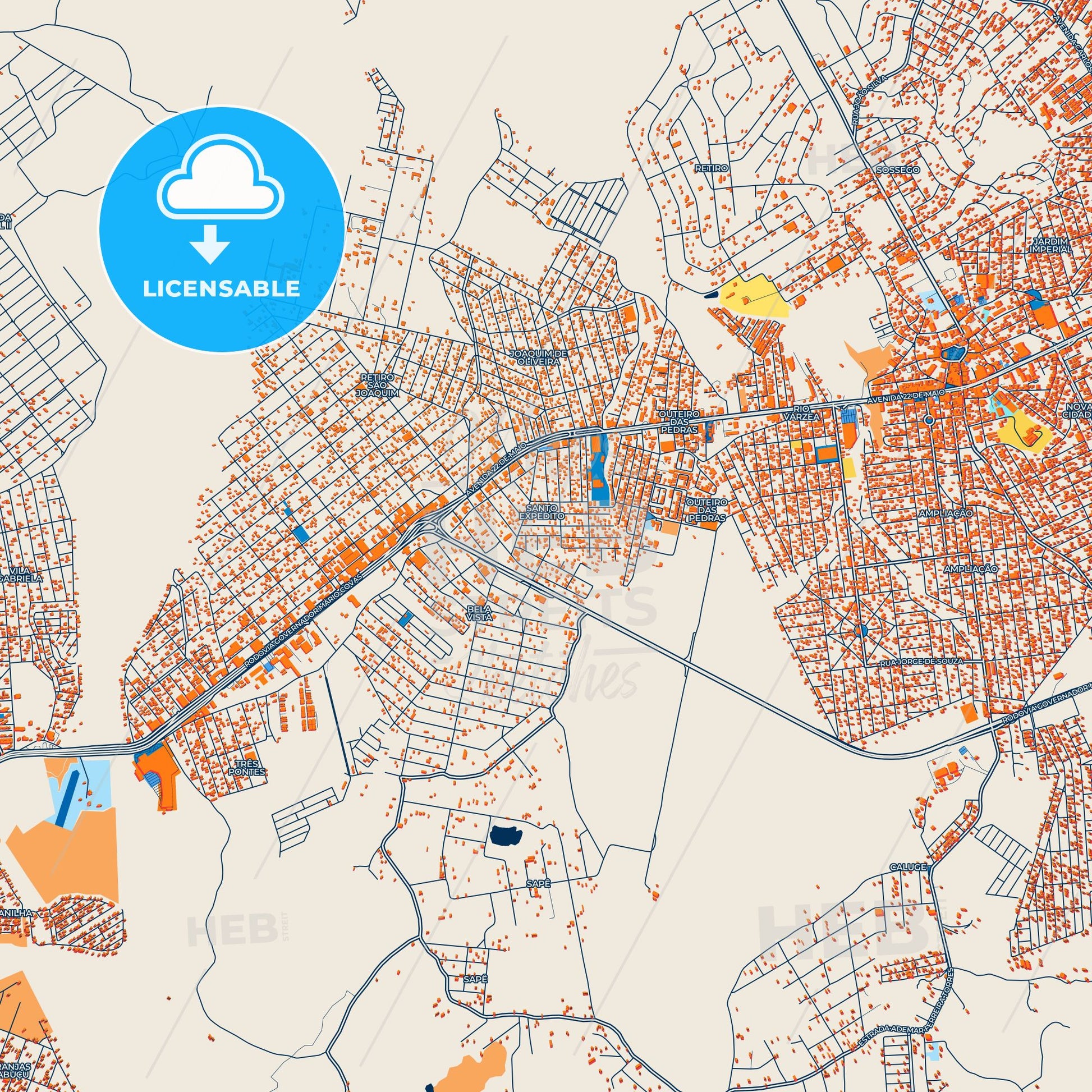 Colorful Itaborai Street Map with Labels and Buildings
