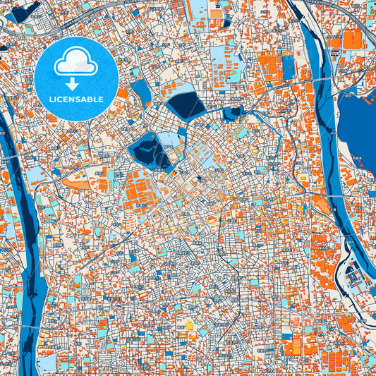 Colorful Itami Street Map with Labels and Buildings
