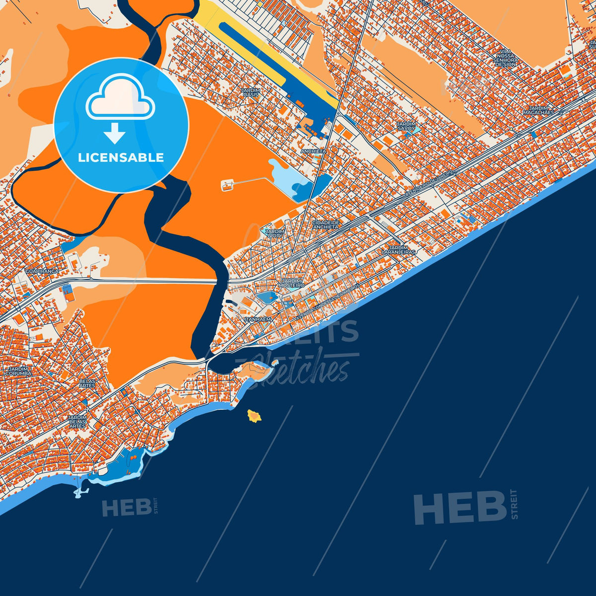 Colorful Itanhaem Street Map with Labels and Buildings