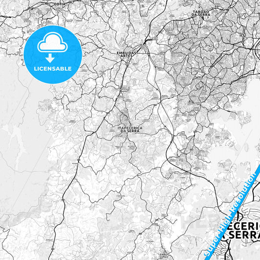 Itapecerica da Serra, Brazil light map with streetnames, citynames and districts