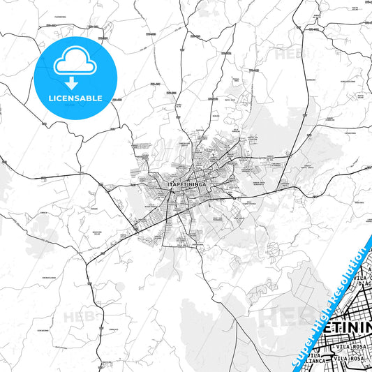 Itapetininga, Brazil light map with streetnames, citynames and districts