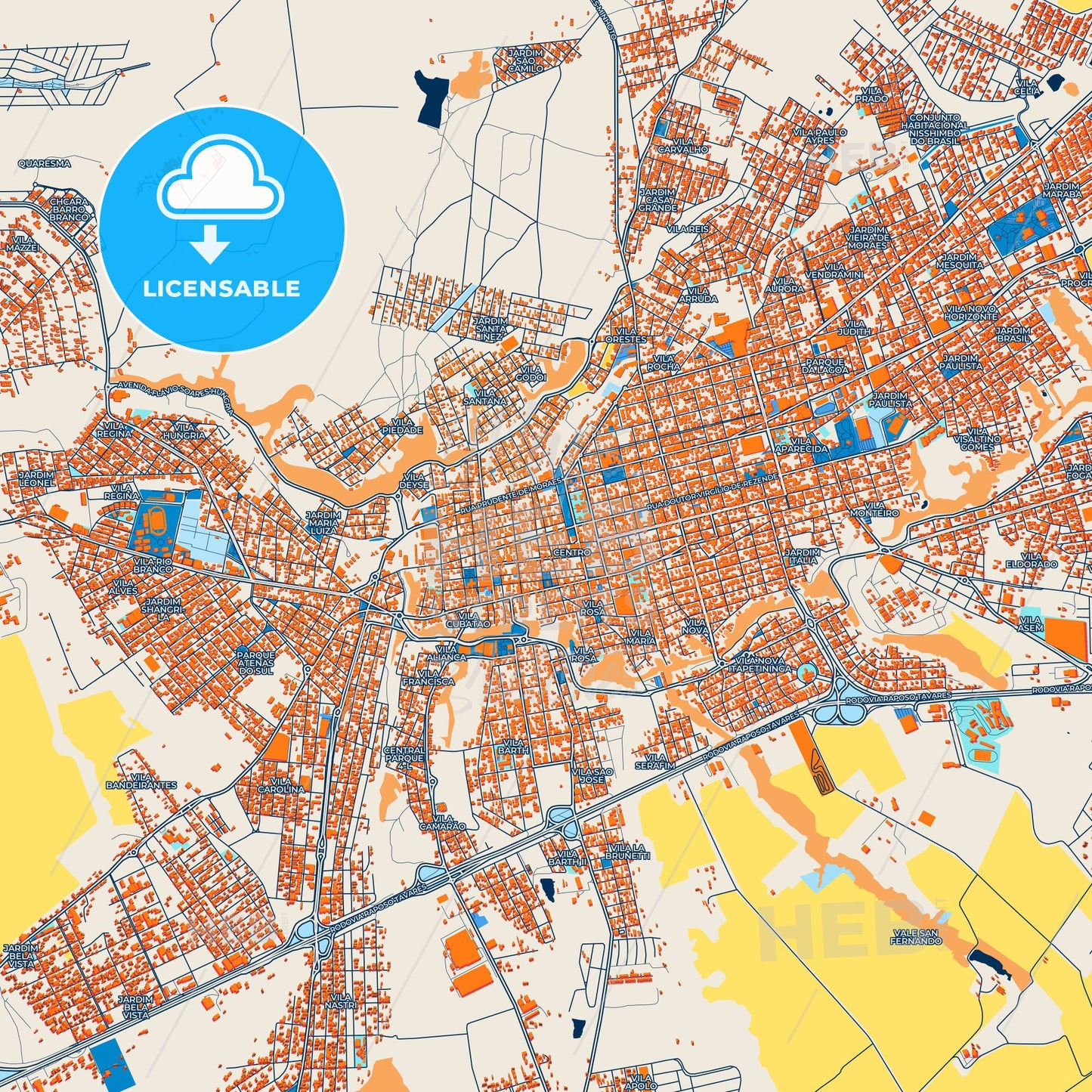 Colorful Itapetininga Street Map with Labels and Buildings