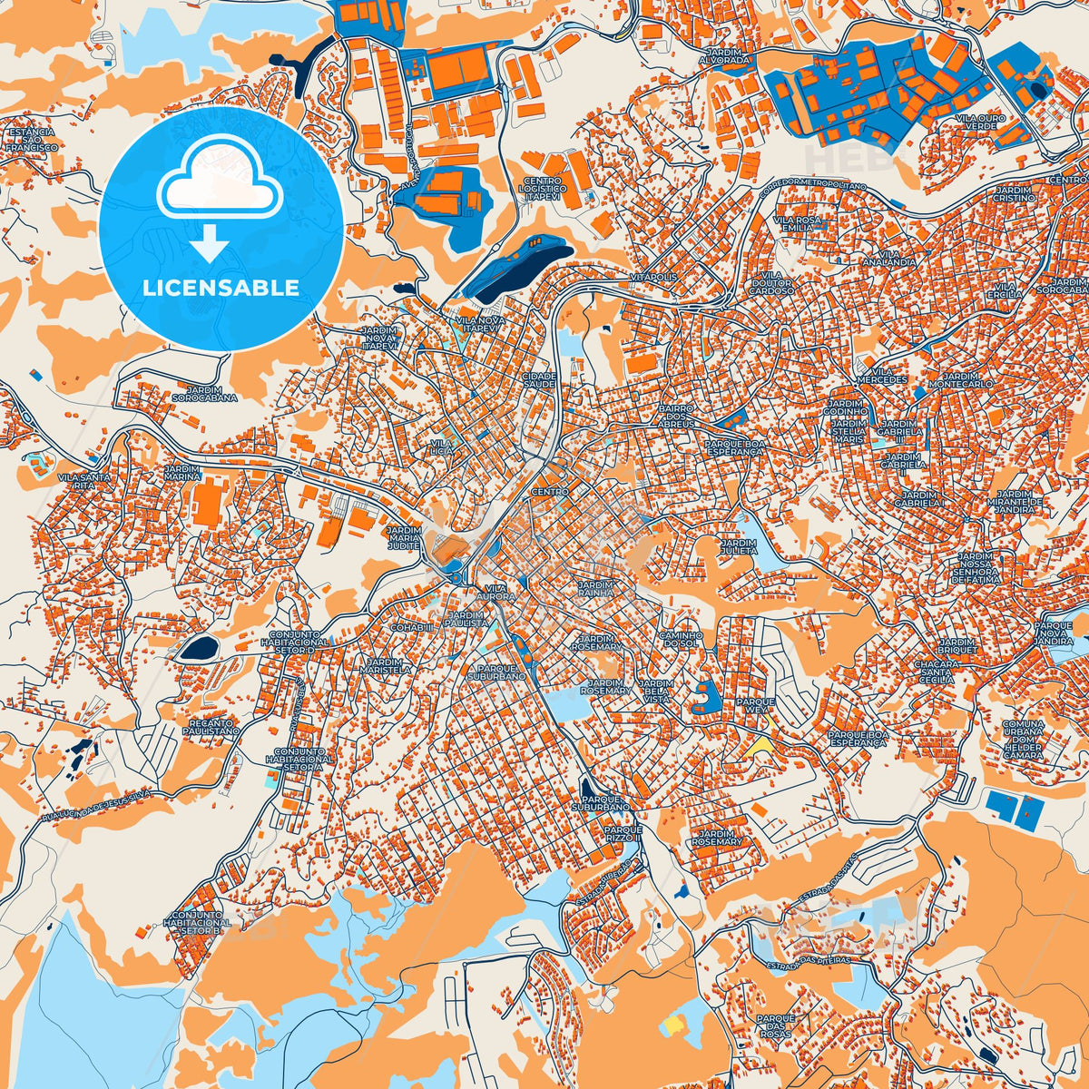 Colorful Itapevi Street Map with Labels and Buildings
