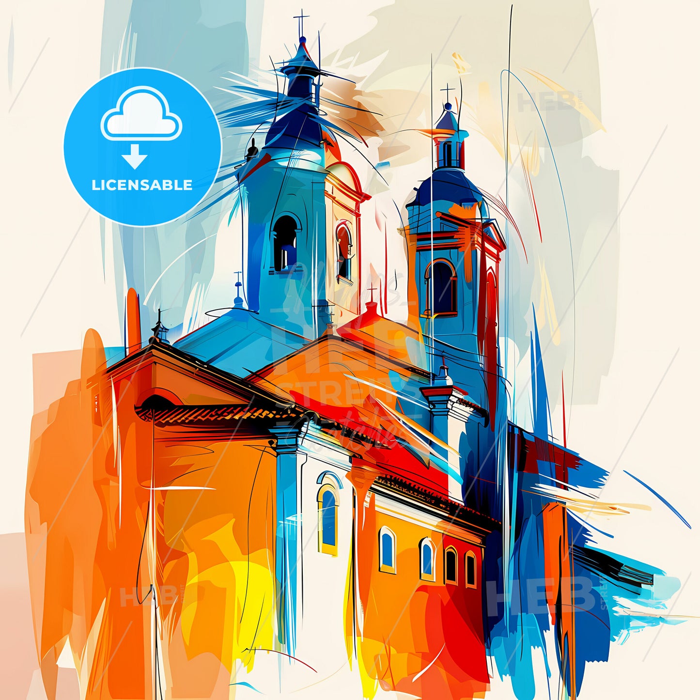 Vibrant Itaquaquecetuba, Brazil - A Painting Of A Building With A Steeple