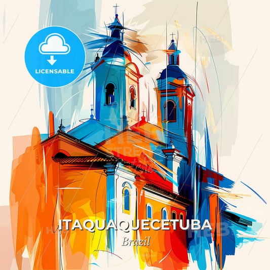 Vibrant Itaquaquecetuba, Brazil - A Painting Of A Building With A Steeple - Square format print template