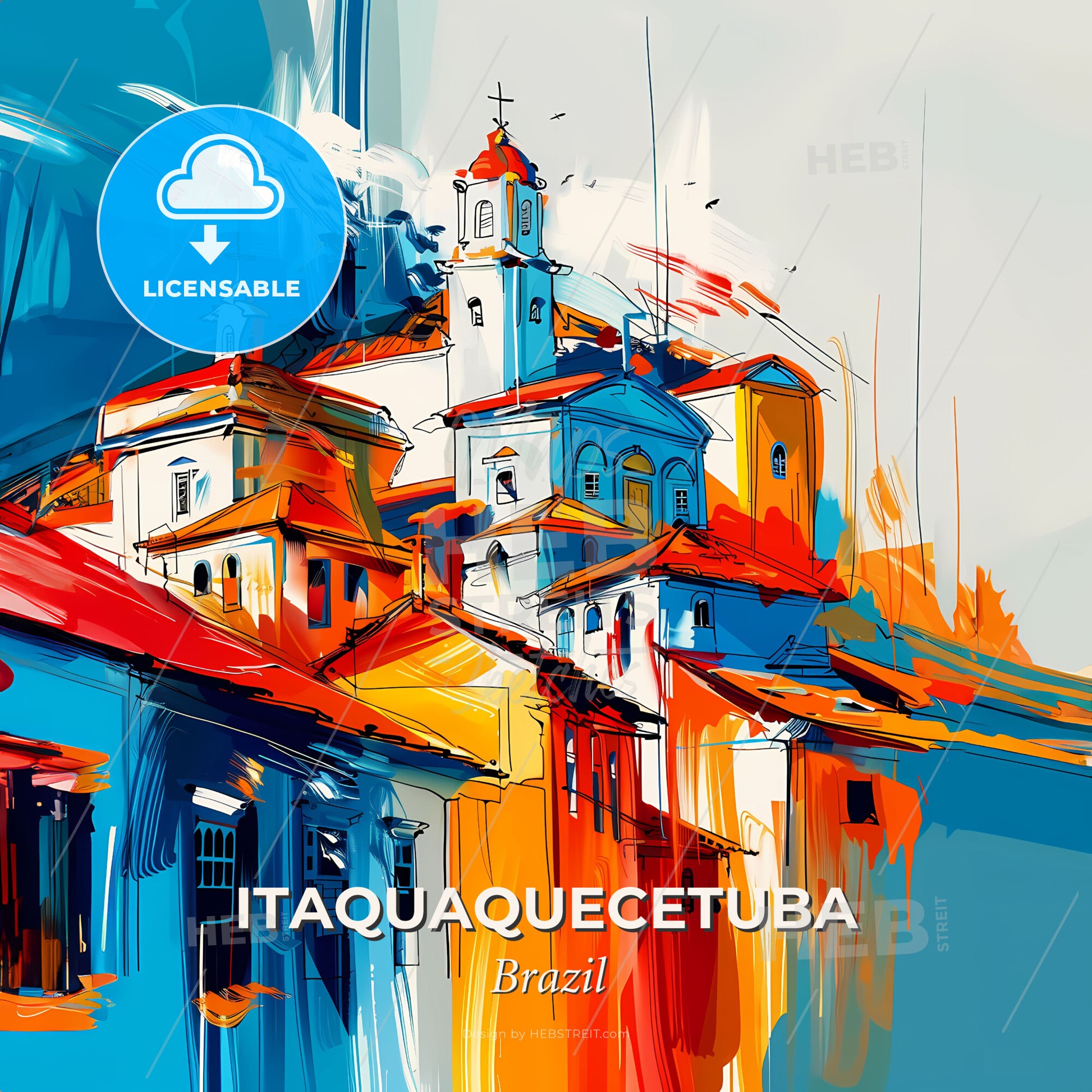 Vibrant Itaquaquecetuba, Brazil - A Painting Of A Building With Red Roofs - Square format print template