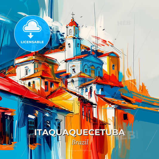 Vibrant Itaquaquecetuba, Brazil - A Painting Of A Building With Red Roofs - Square format print template