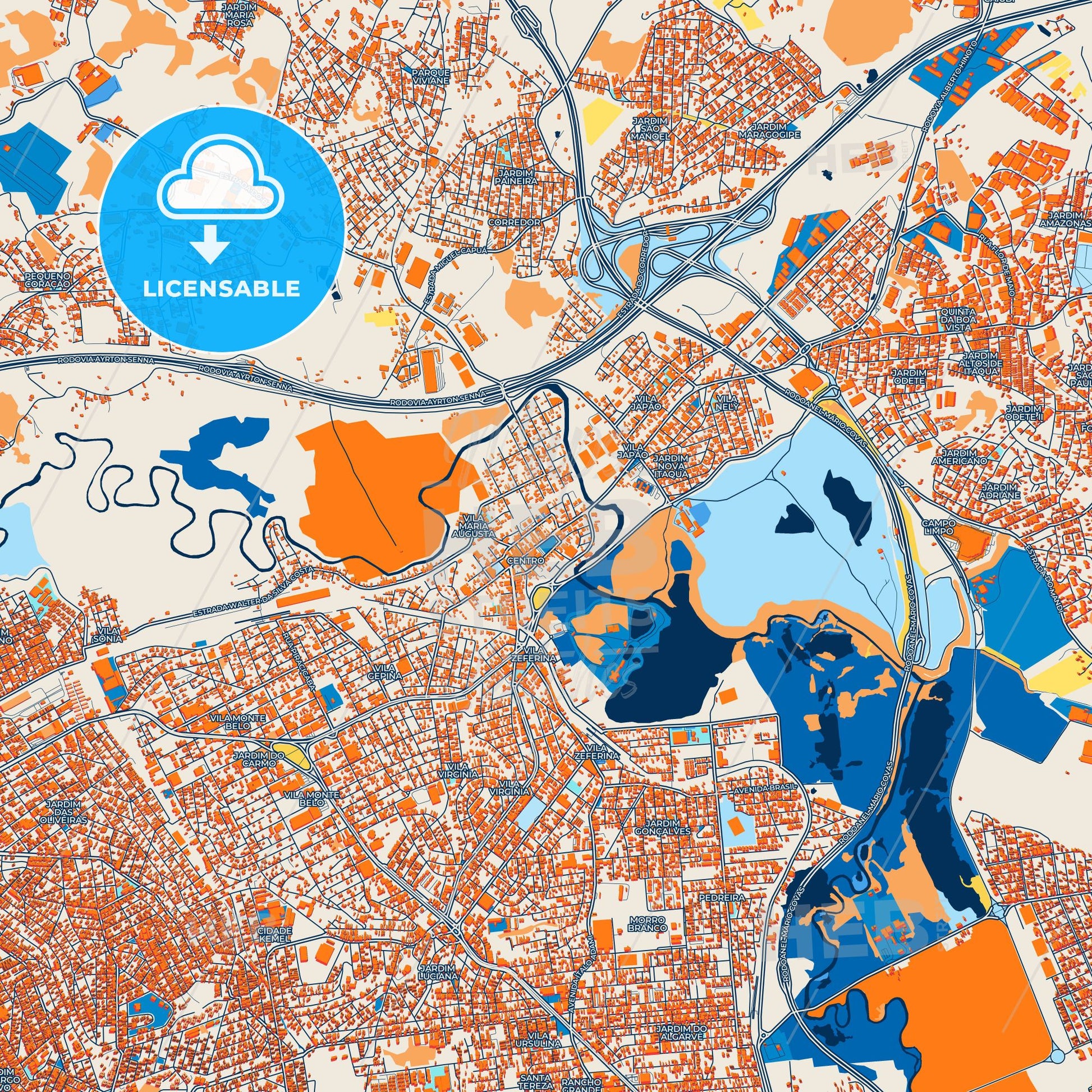 Colorful Itaquaquecetuba Street Map with Labels and Buildings
