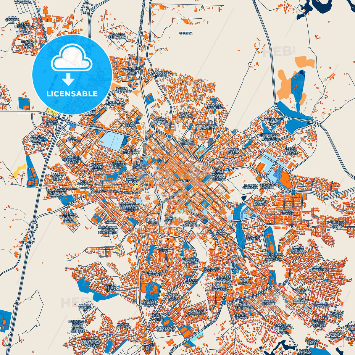 Colorful Itu Street Map with Labels and Buildings