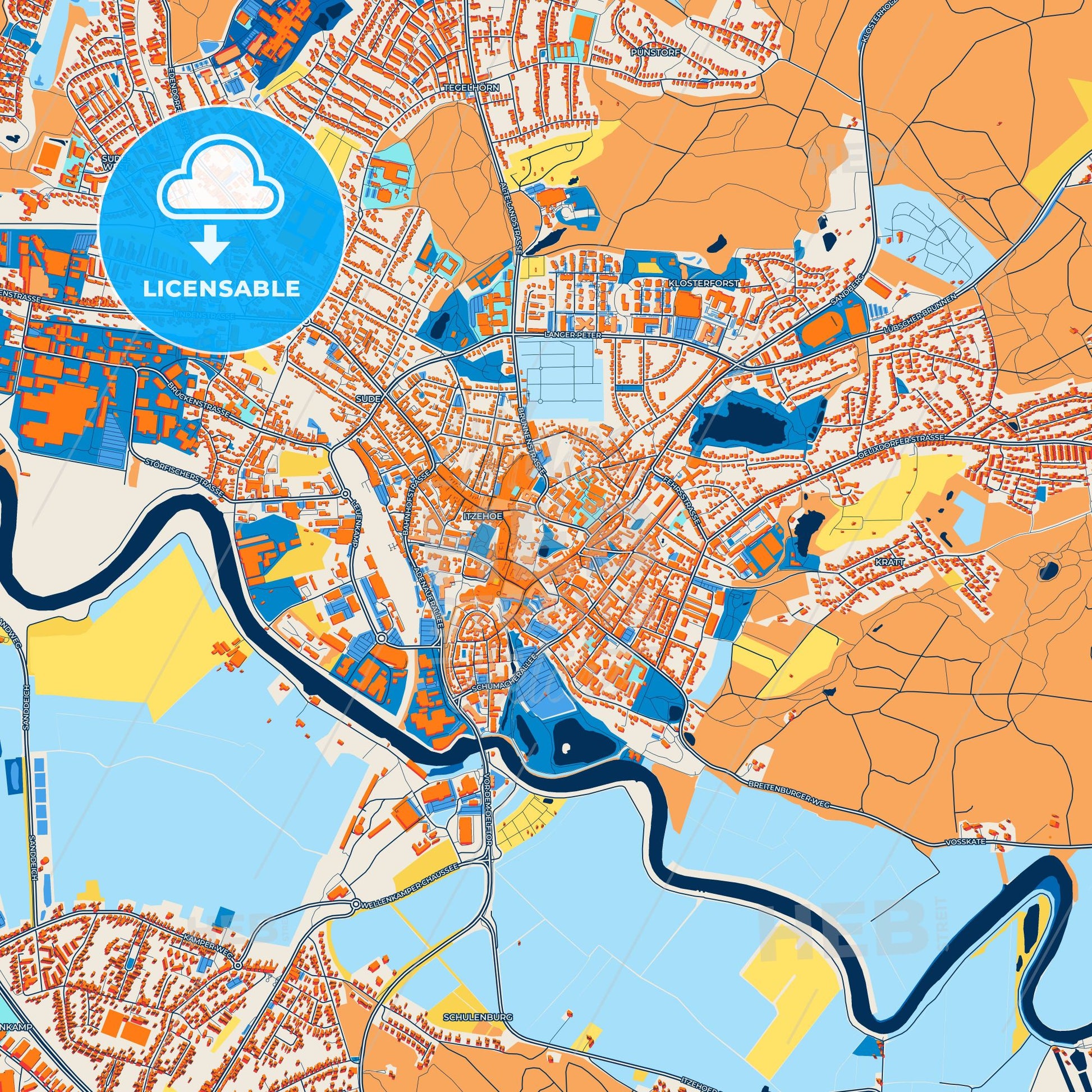 Colorful Itzehoe Street Map with Labels and Buildings