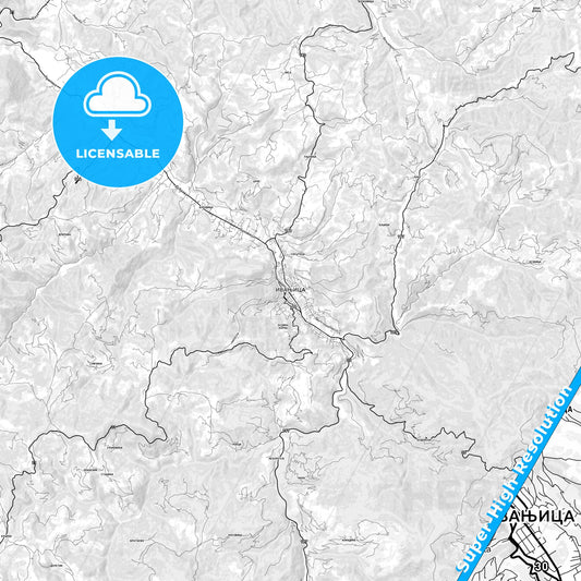 Ivanjica, Serbia light map with streetnames, citynames and districts