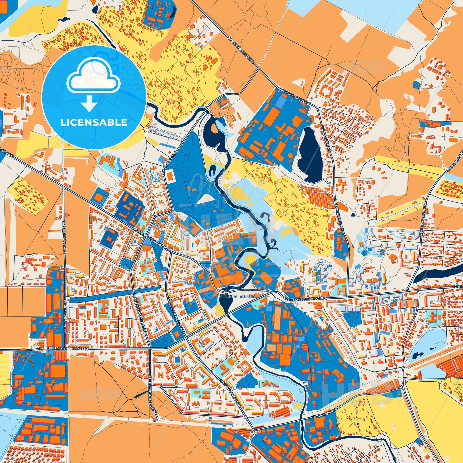 Colorful Ivanteyevka Street Map with Labels and Buildings