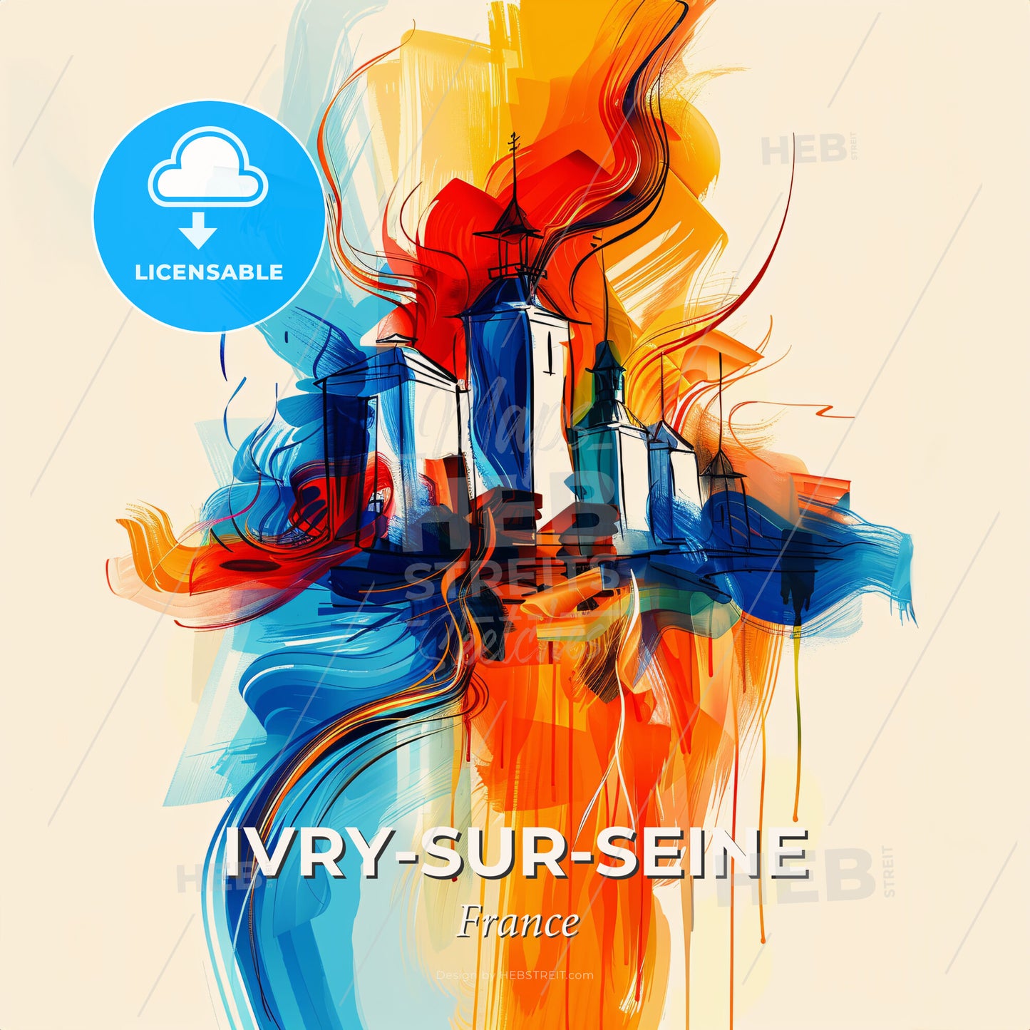 Vibrant Ivry-Sur-Seine, France - A Painting Of A City - Square format print template