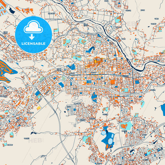Colorful Iwaki Street Map with Labels and Buildings