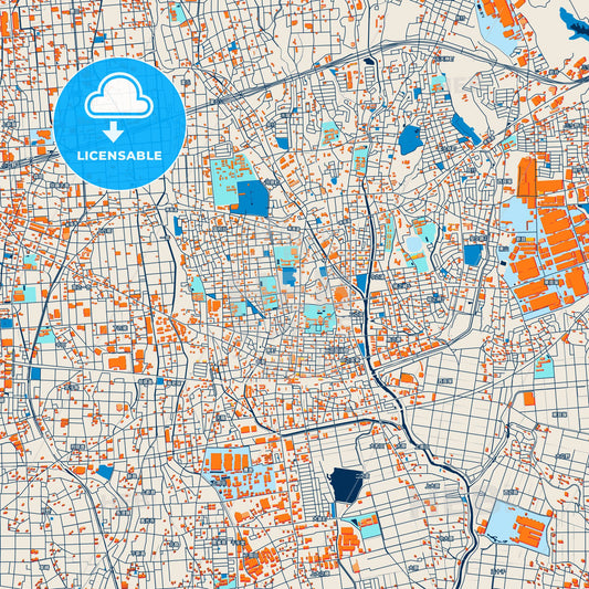 Colorful Iwata Street Map with Labels and Buildings
