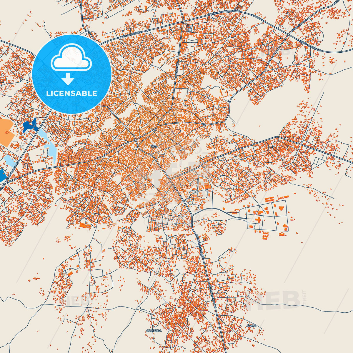Colorful Iwo Street Map with Labels and Buildings