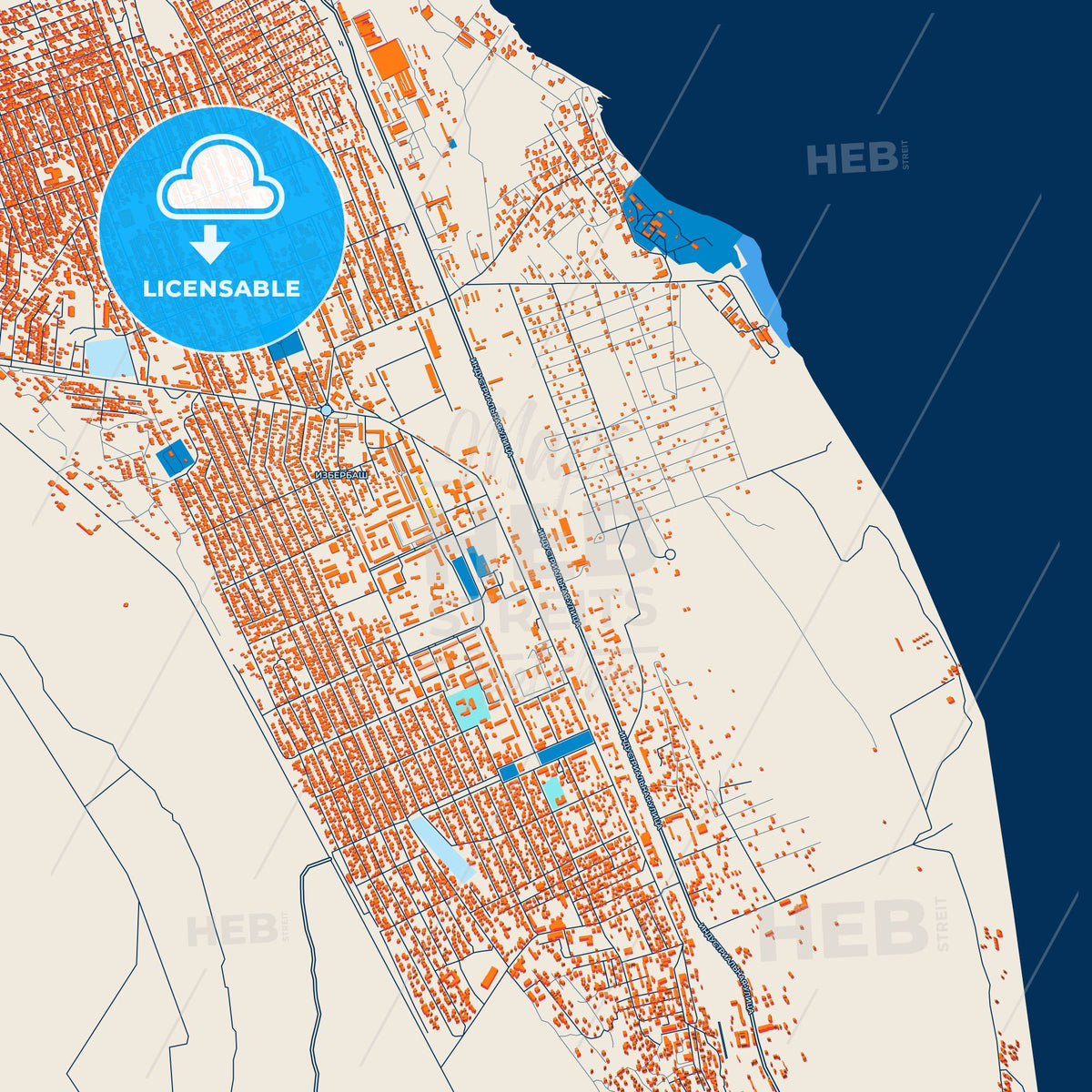 Colorful Izberbash Street Map with Labels and Buildings