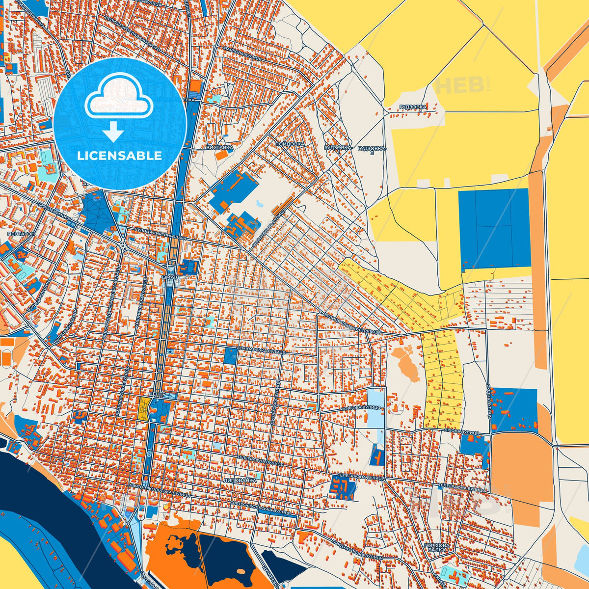 Colorful Izmail Street Map with Labels and Buildings