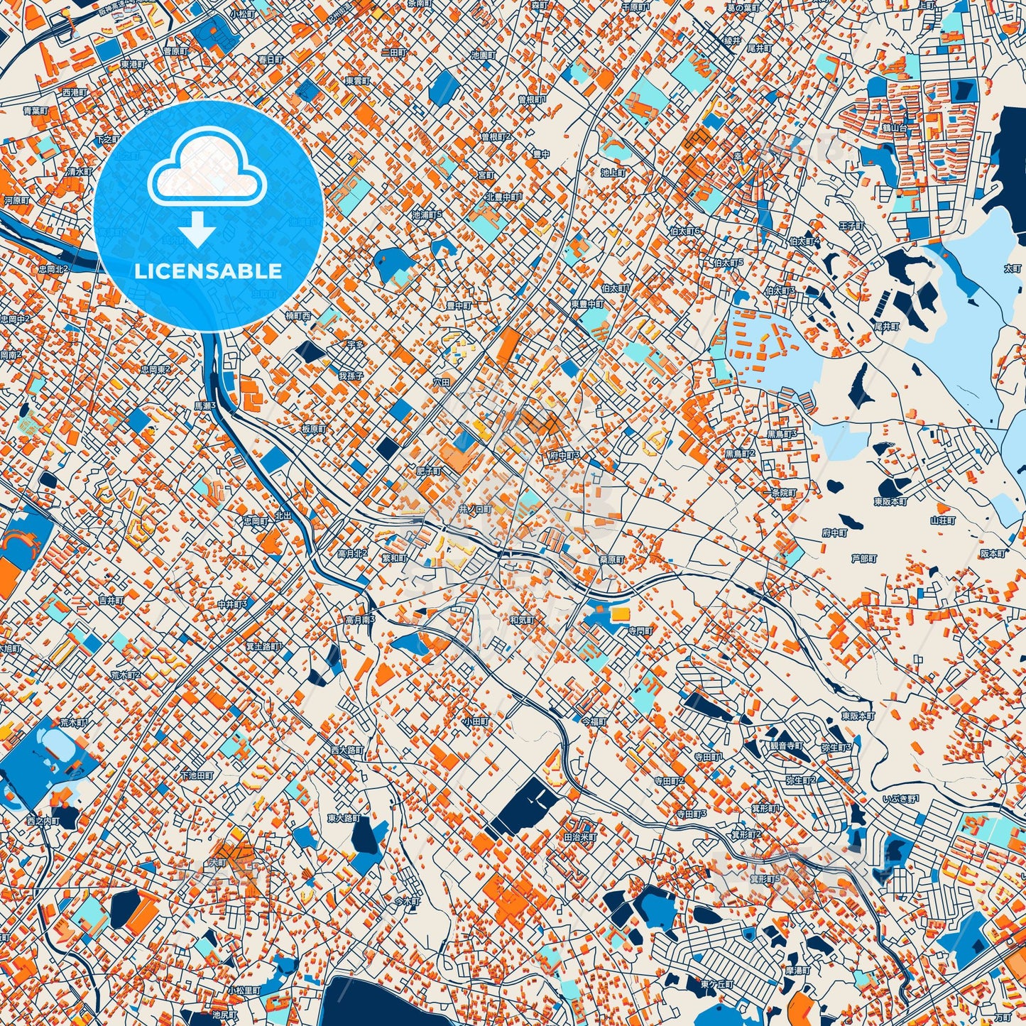 Colorful Izumi Street Map with Labels and Buildings