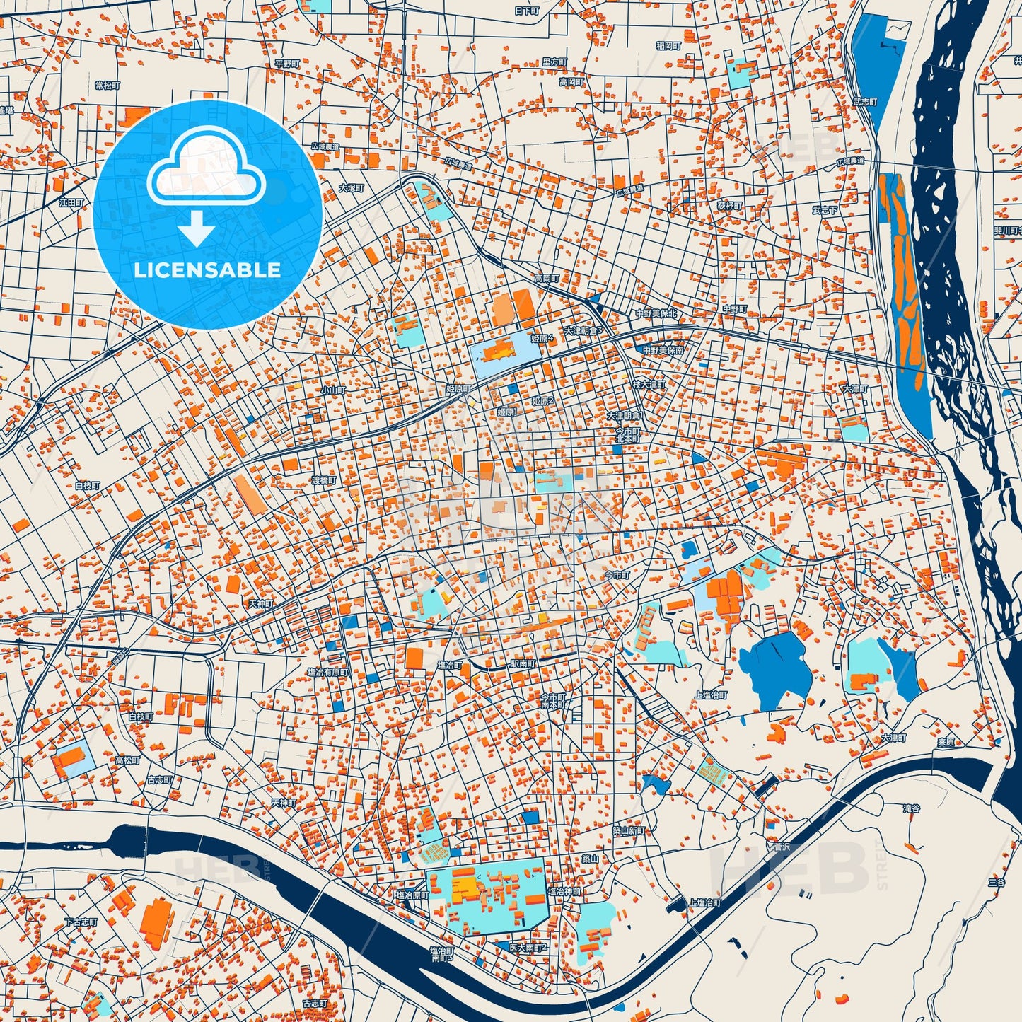 Colorful Izumo Street Map with Labels and Buildings