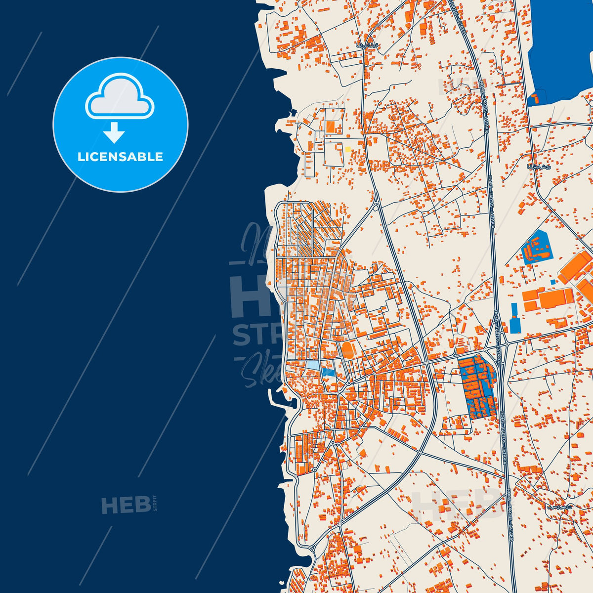 Colorful Jableh Street Map with Labels and Buildings