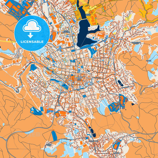 Colorful Jablonec nad Nisou Street Map with Labels and Buildings