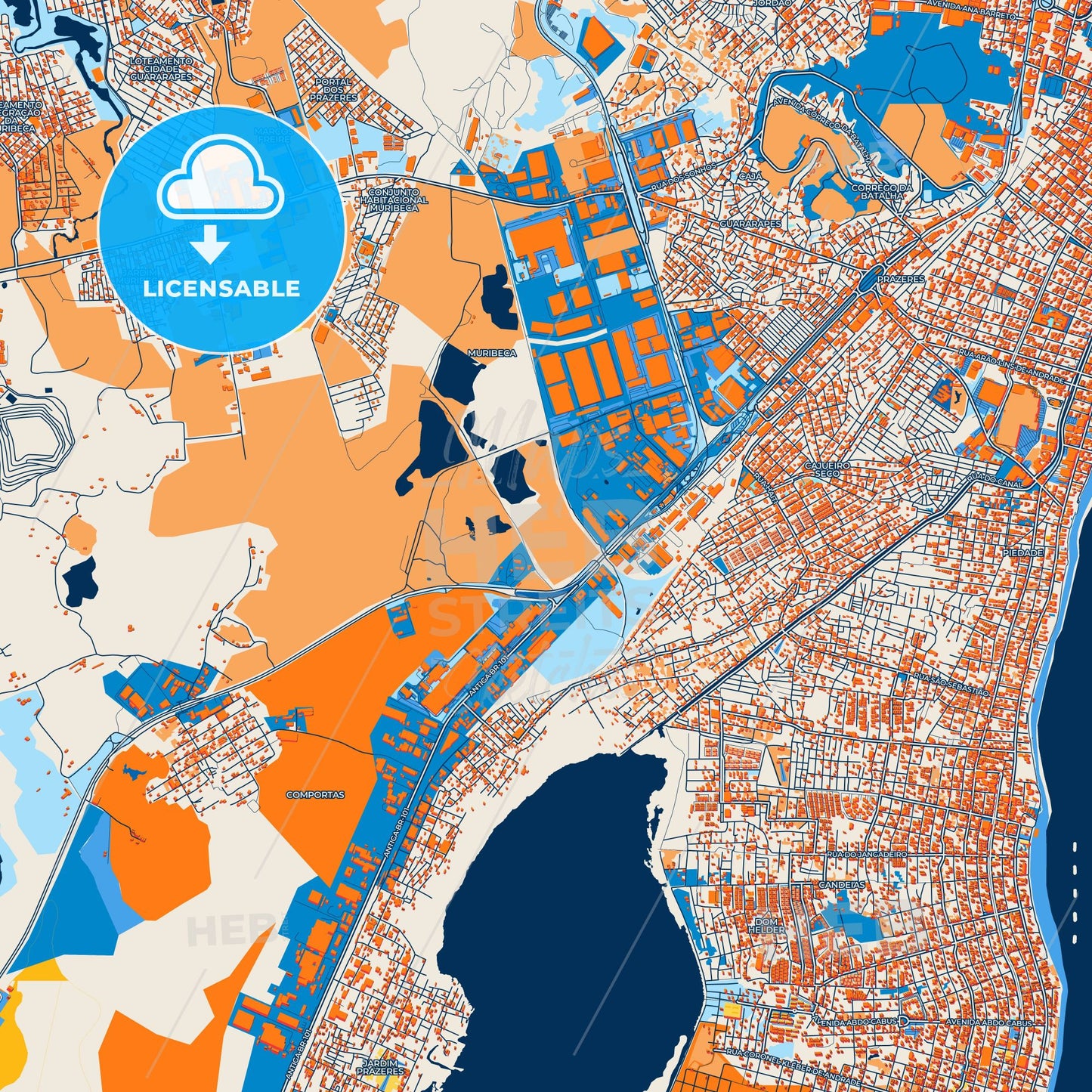Colorful Jaboatao dos Guararapes Street Map with Labels and Buildings