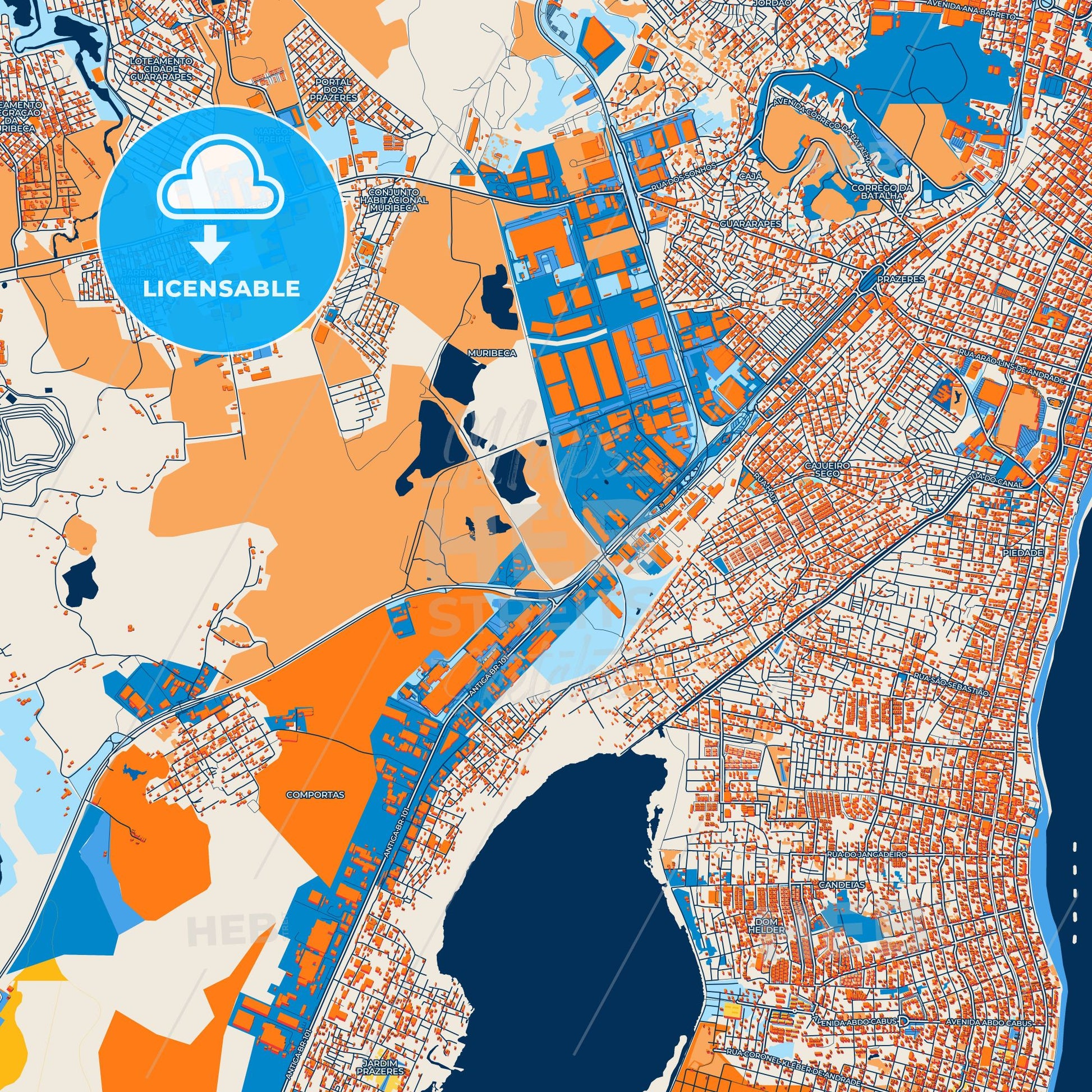 Colorful Jaboatao dos Guararapes Street Map with Labels and Buildings