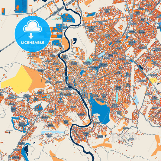 Colorful Jacarei Street Map with Labels and Buildings