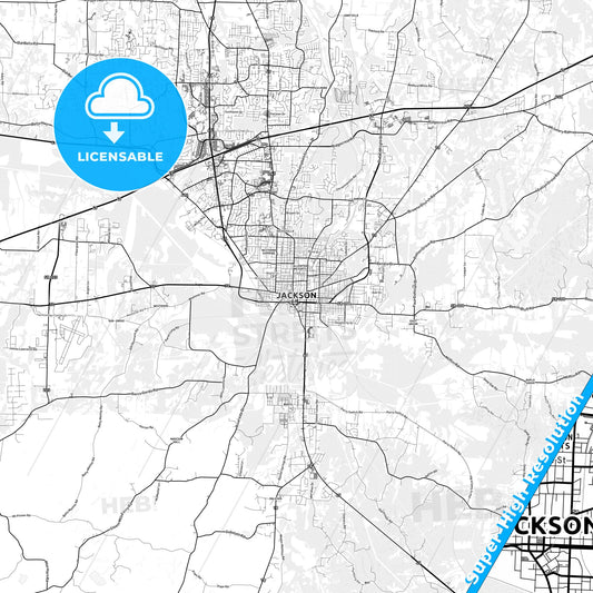 Jackson, Tennessee light map with streetnames, citynames and districts