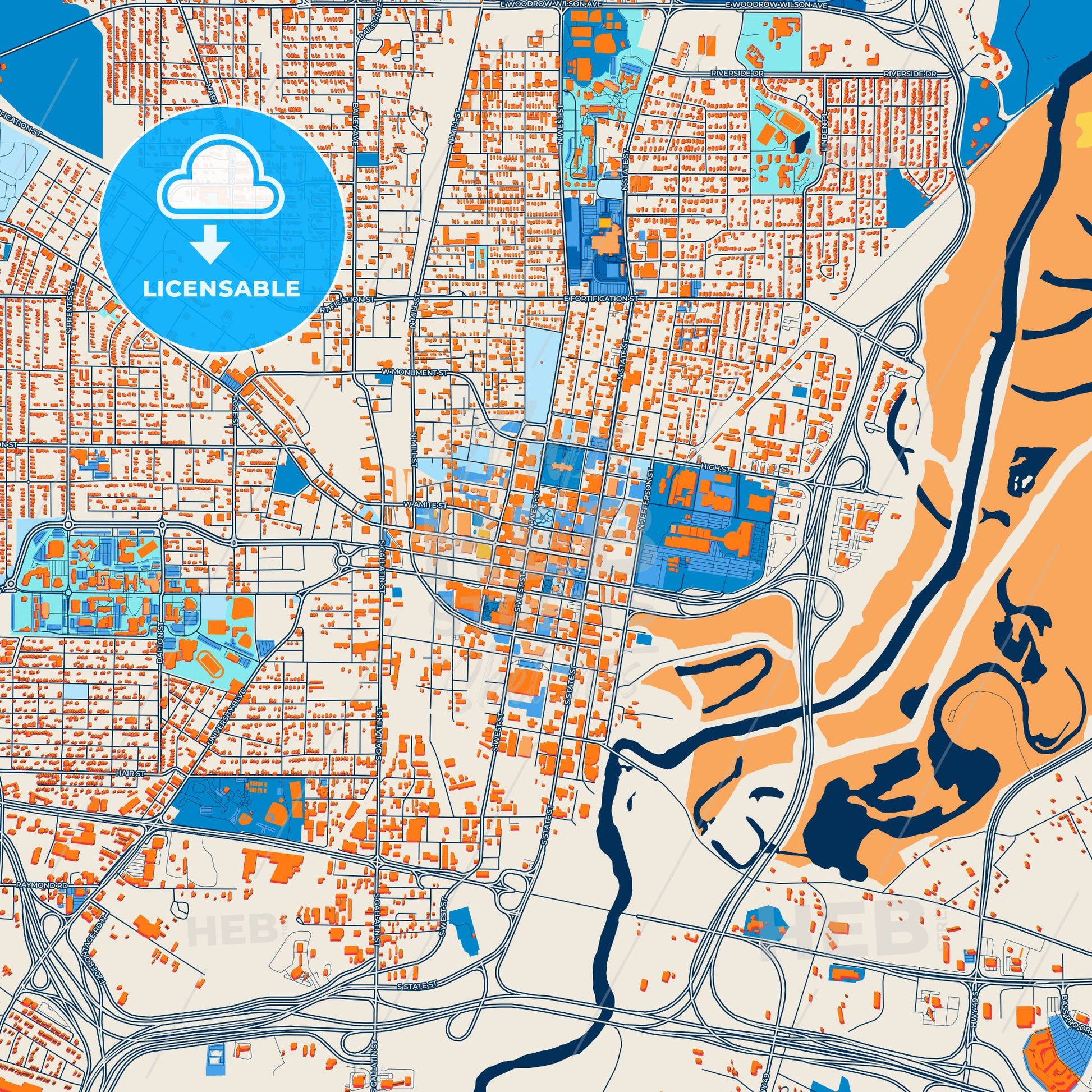 Colorful Jackson Street Map with Labels and Buildings
