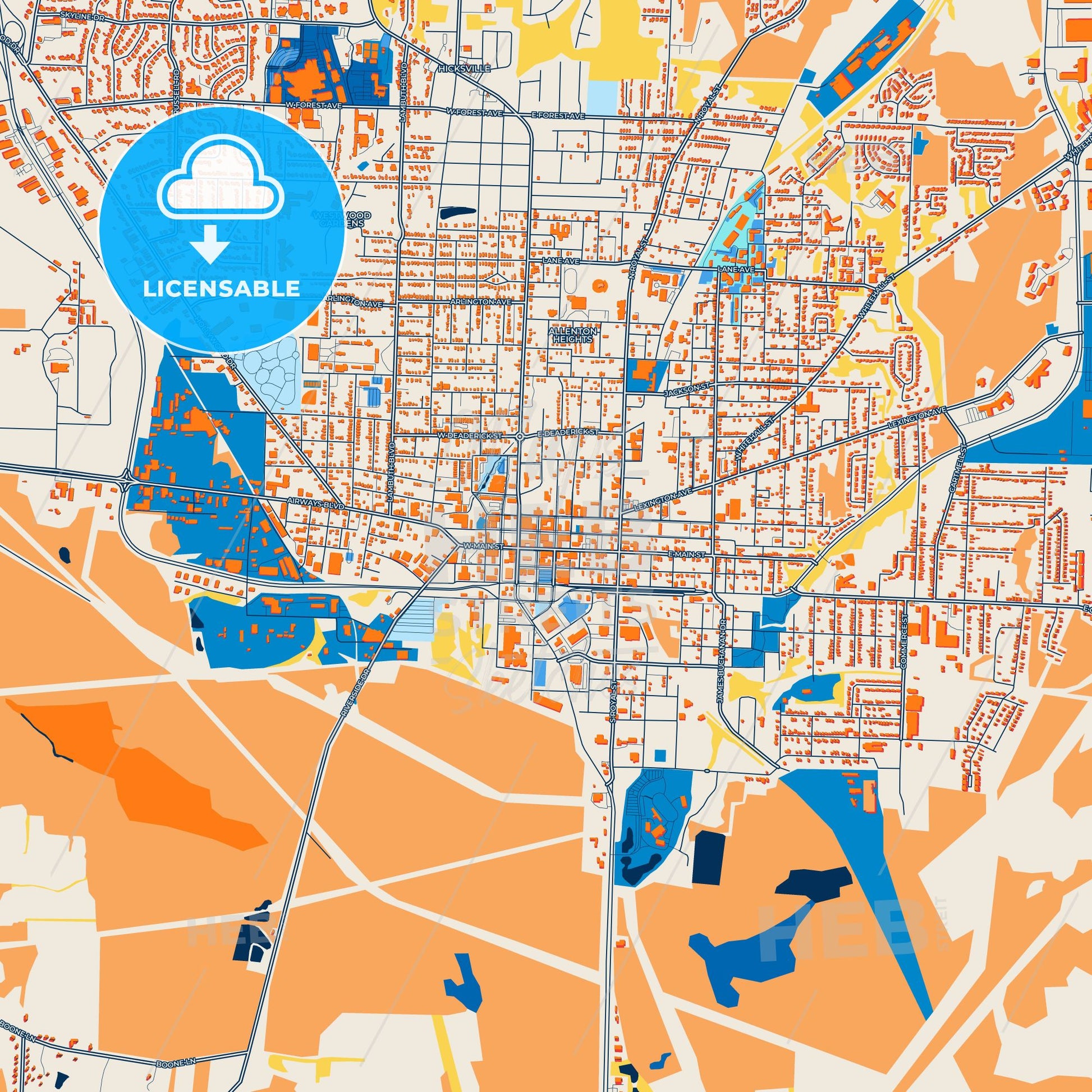 Colorful Jackson Street Map with Labels and Buildings