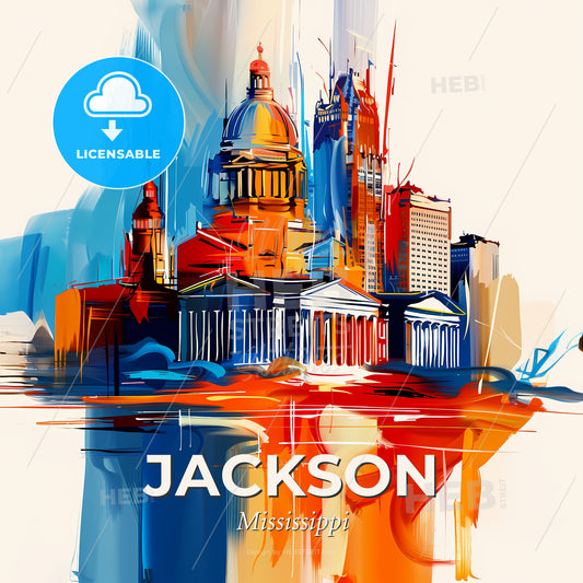 Vibrant Jackson, Mississippi - A Painting Of A City - Square format print template
