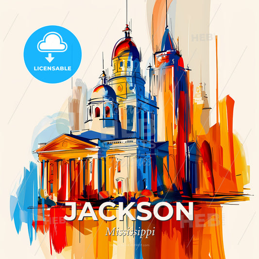 Vibrant Jackson, Mississippi - A Painting Of A Building - Square format print template