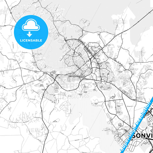 Jacksonville, North Carolina light map with streetnames, citynames and districts