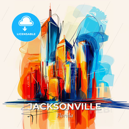 Vibrant Jacksonville, Florida - A Colorful Cityscape With A White Background - Square format print template