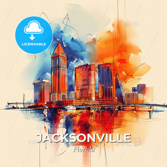 Vibrant Jacksonville, Florida - A Painting Of A City - Square format print template