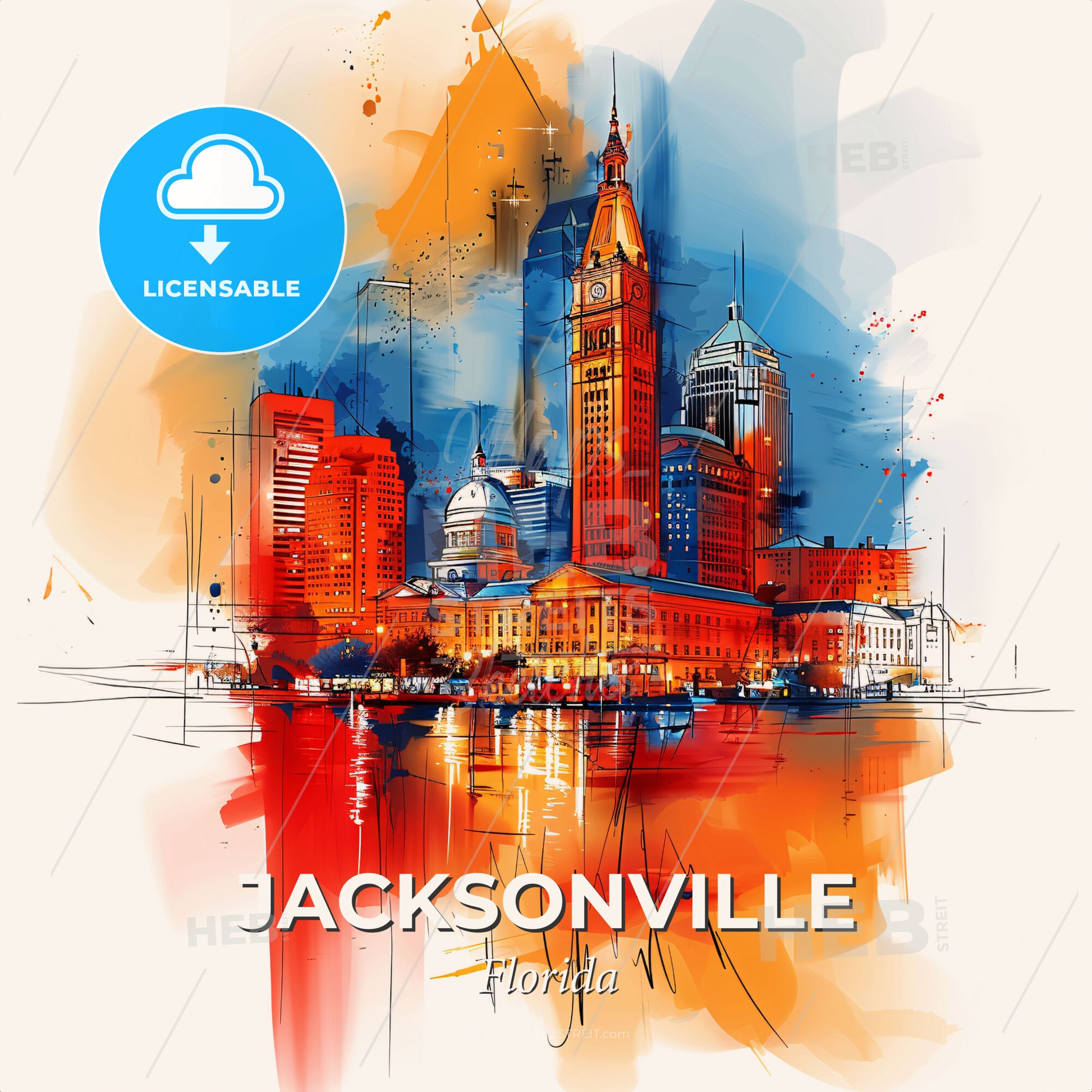 Vibrant Jacksonville, Florida - A Painting Of A City - Square format print template