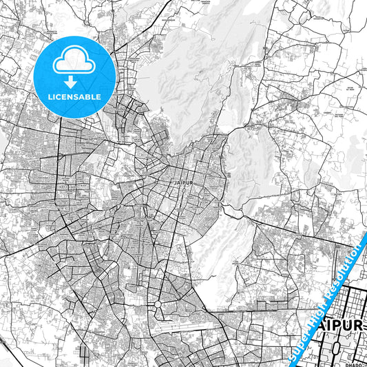 Jaipur, India light map with streetnames, citynames and districts