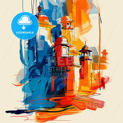 Vibrant Jaipur, India - A Colorful Painting Of Buildings