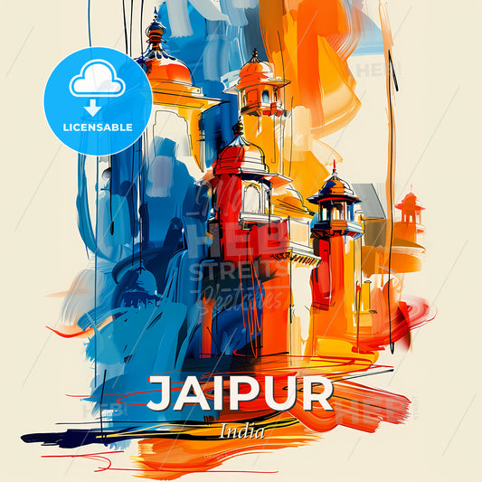 Vibrant Jaipur, India - A Colorful Painting Of Buildings - Square format print template