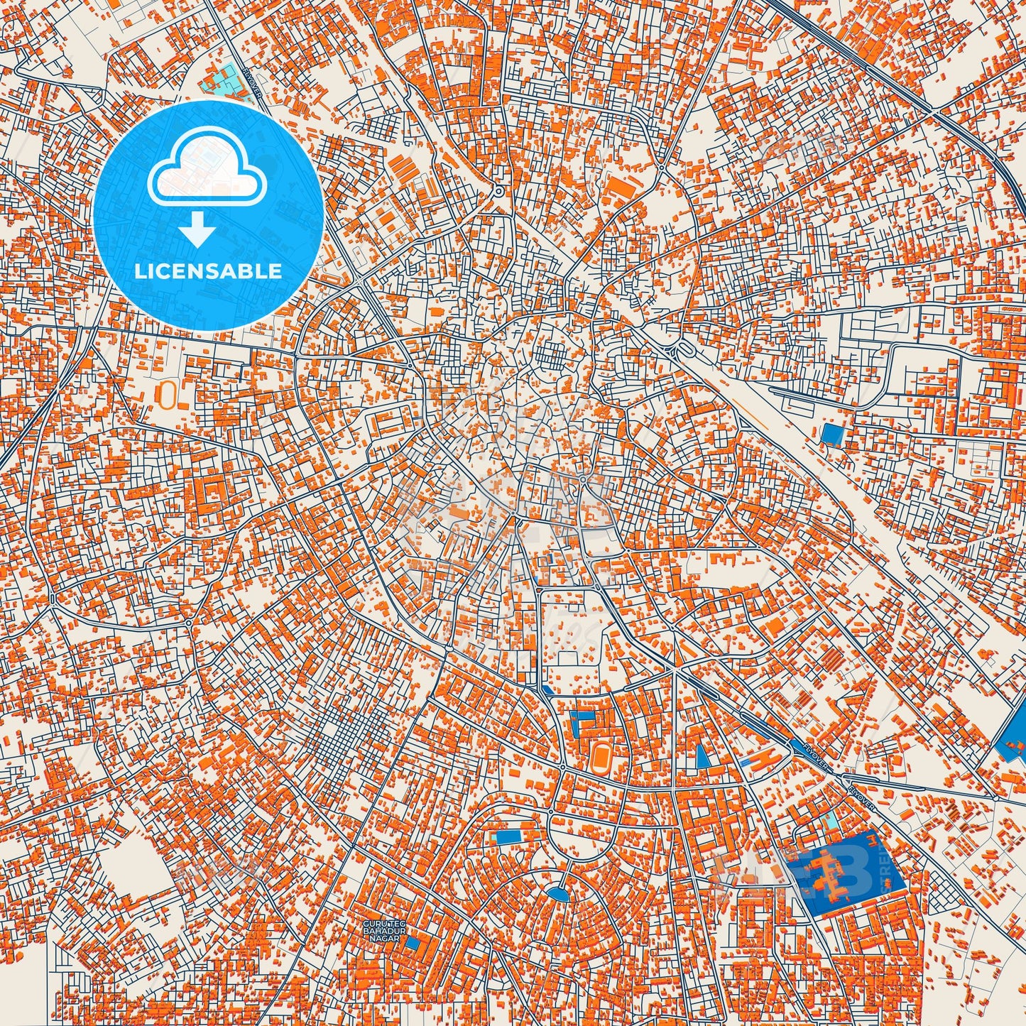 Colorful Jalandhar Street Map with Labels and Buildings