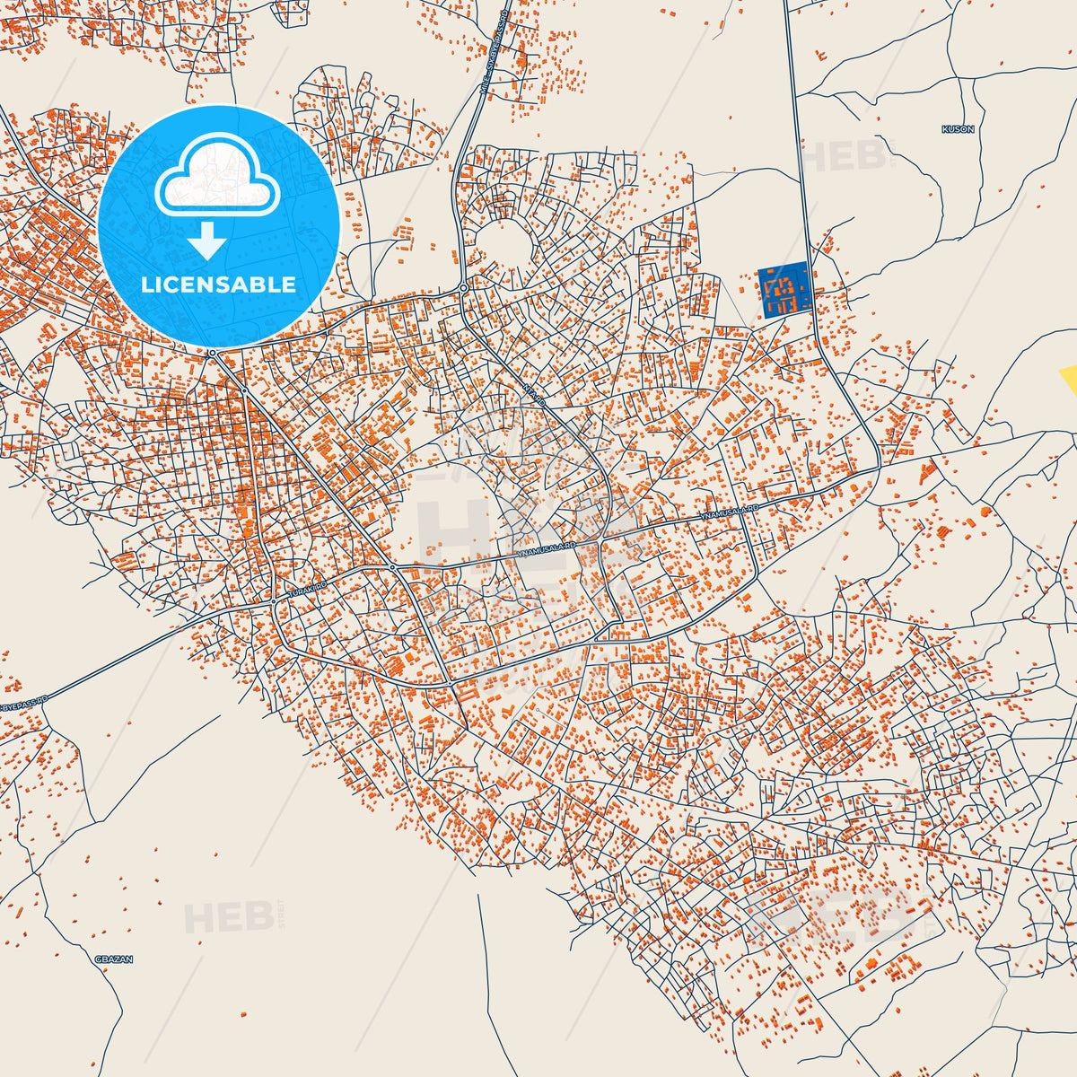 Colorful Jalingo Street Map with Labels and Buildings