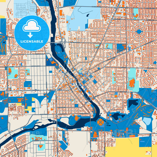 Colorful Janesville Street Map with Labels and Buildings