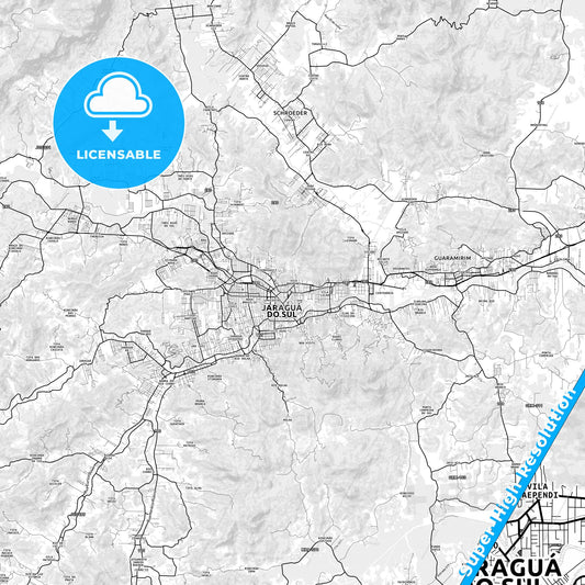 Jaragua do Sul, Brazil light map with streetnames, citynames and districts